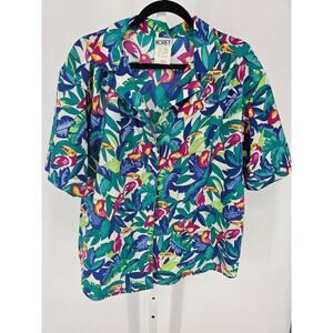 Koret Womens Multicolor Tropical Design Pattern Half Sleeve Buttoned Shirt Sz L